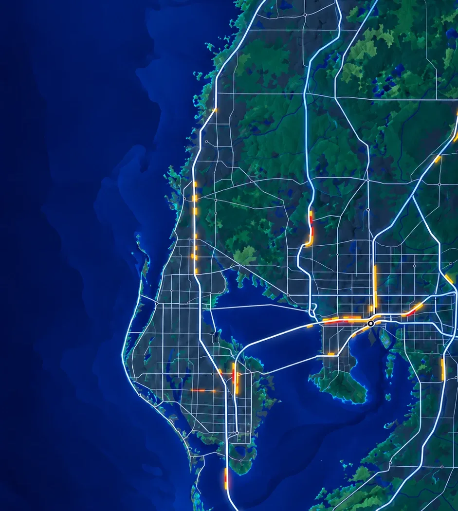 Map of the Gulf coast and Tampa Bay, Hudson to St. Petersburg and Tampa